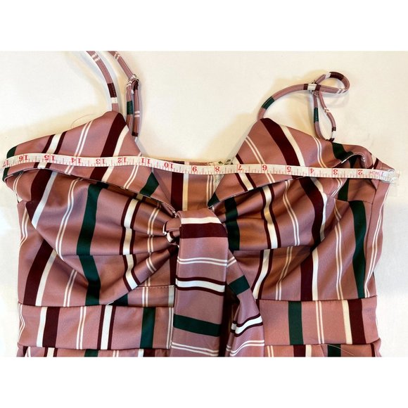 Milano Fashion Womens Striped Romper Tie Front W/ Hole Backless Pink Sz 10 - Picture 4 of 7